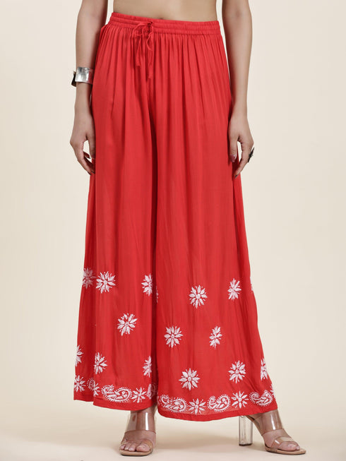 Samma Chikankari CO-ORD Set In Modal Cotton for Women In RED